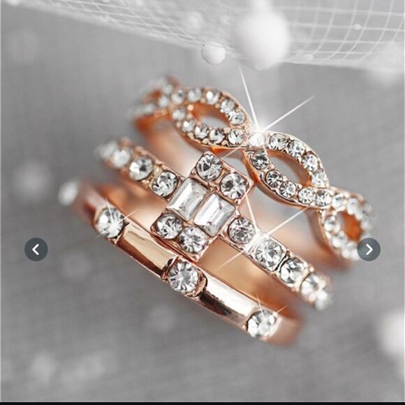 💫✨3pc BoHo Elegant Rosegold Crystal Stackable Ring Set 💫✨ - Picture 6 of 11
